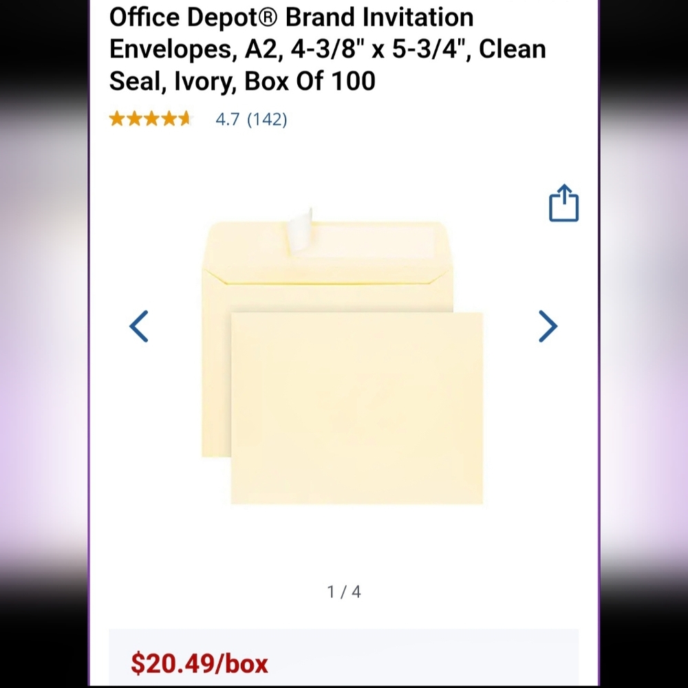 Ivory A2 Envelopes Box of 100